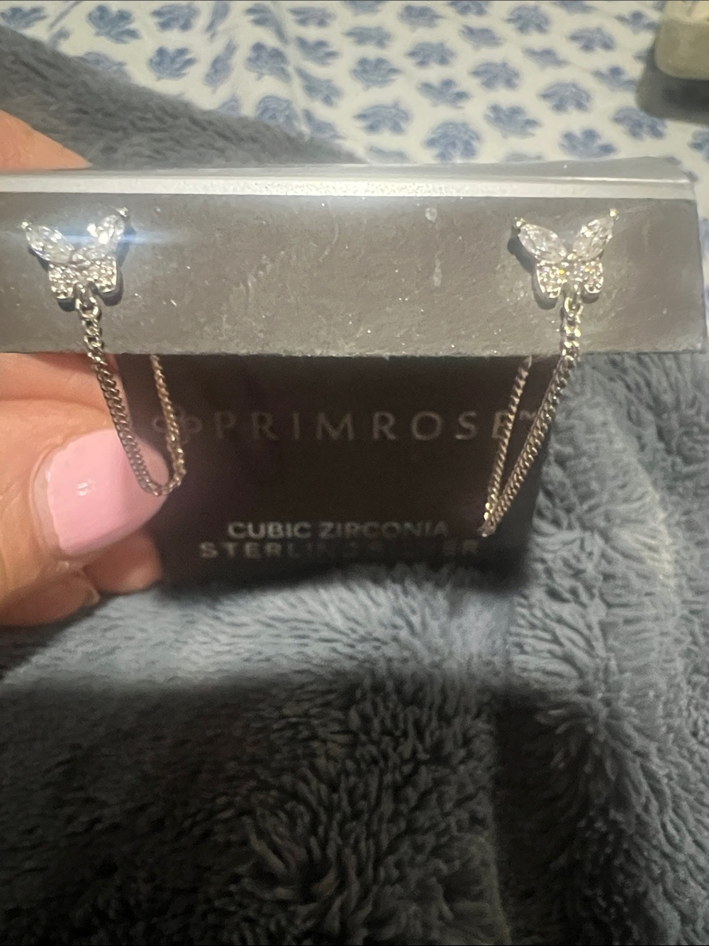 Primrose Sterling Silver Cubic Zirconia Butterfly Threader Earrings - Silver